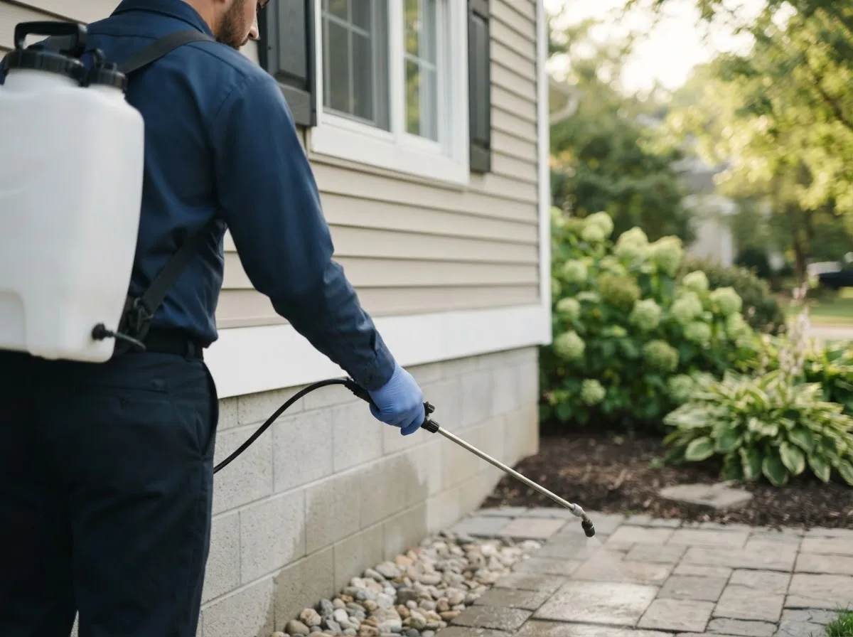 Pest control technician inspecting a home in Leeds, ME